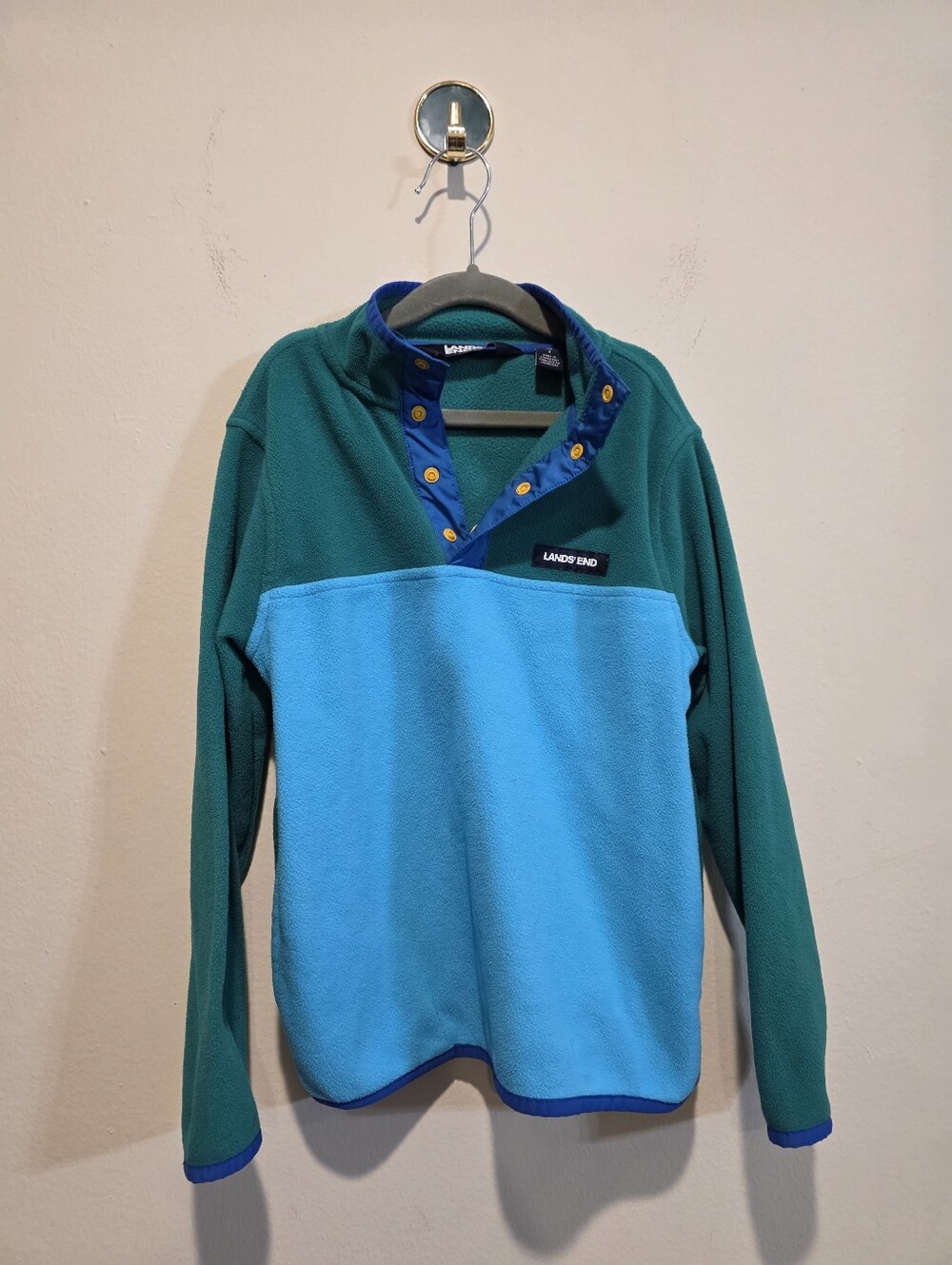Lands' End Kid’s Green and Light Blue Zip-Style Fleece Pullover